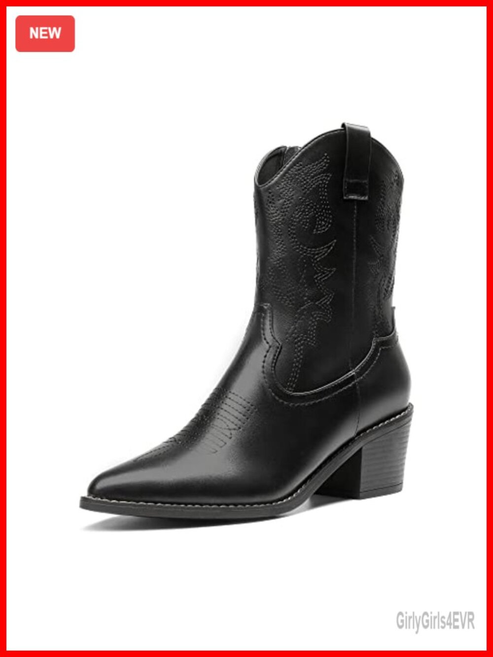 DREAM PAIRS Women's Cowboy Boots, Pointed Toe Chunky Heel, Zipper Pull-On